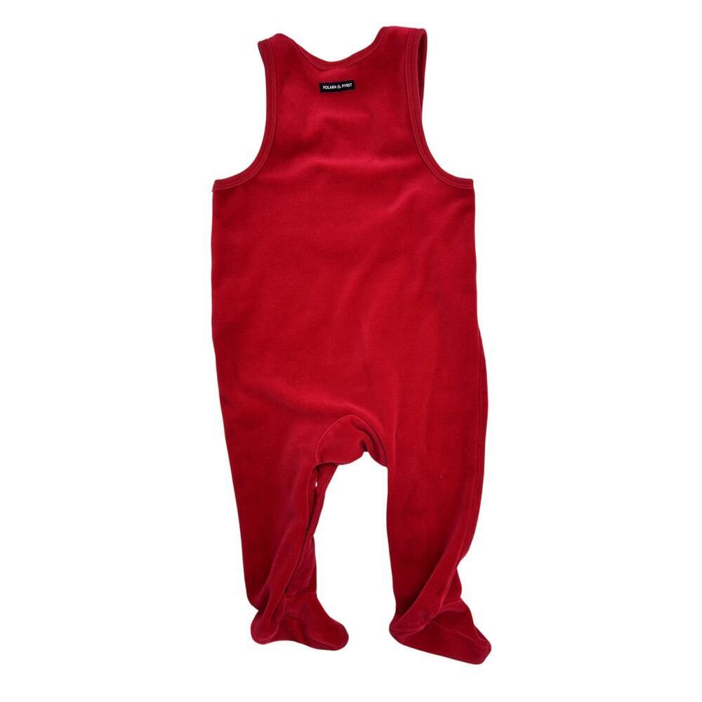 Polarn O. Pyret Red Velvet Velour Jumpsuit Footed Overalls Baby size 4- 6 Months - Picture 2 of 8